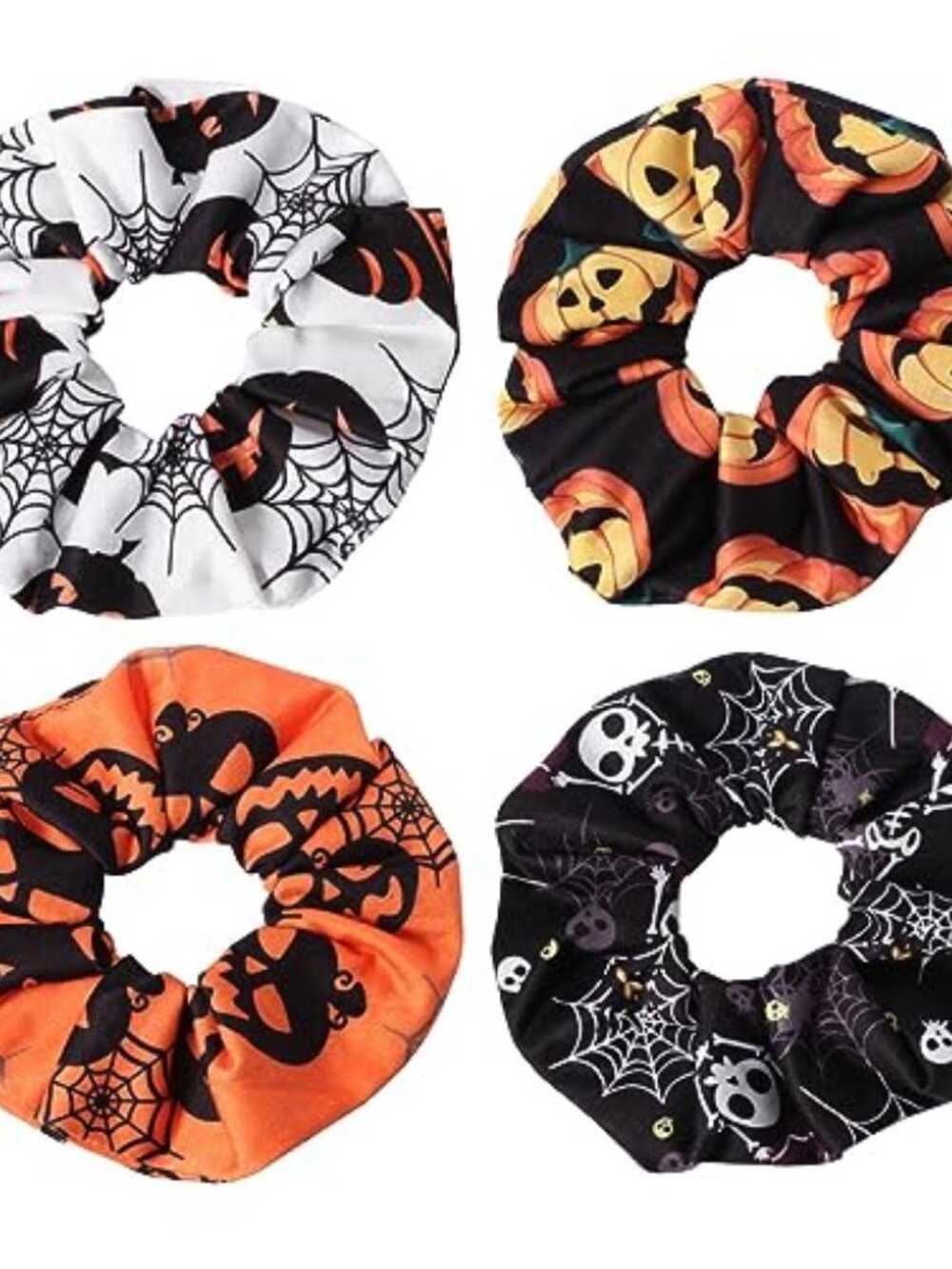 4pcs Halloween Hair Ties Elastics Hair Scrunchies Pumpkin Ghost Skeleton Spider